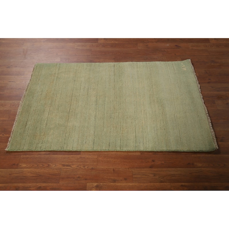 Gabbeh Modern Foyer Rug Handmade Green Accent Wool Carpet - 2'8"x 4'1"