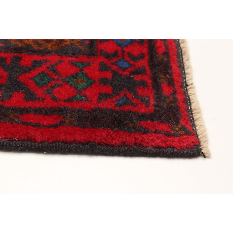 ECARPETGALLERY Hand-knotted Baluch Red Wool Rug - 3'4 x 9'2