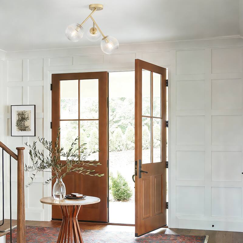 Modern 3-Light Semi-Flush Mount Light with Ribbed Glass Shades