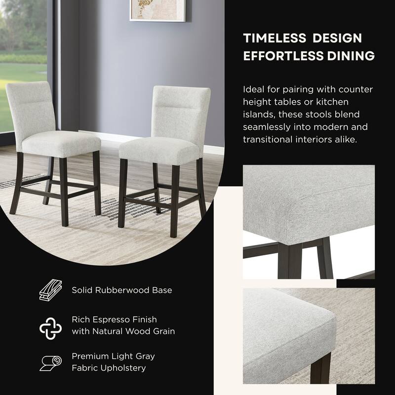 Roundhill Furniture Cavira Modern Upholstered Counter Height Stools, Set of 2, Gray