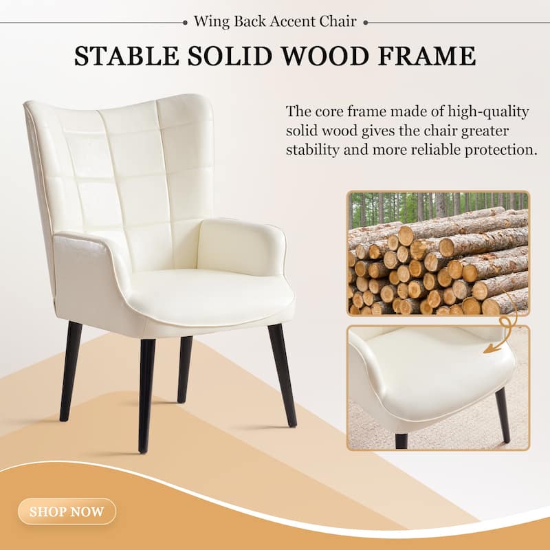 HUIMO High-back Accent Chair Modern Wing Back Chair-Faux Leather