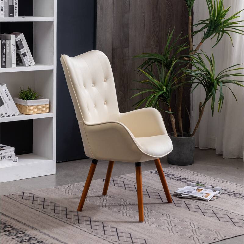 White Modern 30" Polyester Button Tufted Accent Chair with Solid Wood Frame for Living Room