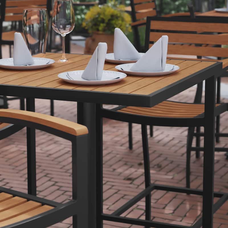 Indoor/Outdoor 32" Square Bar Height Dining Table with Poly Slats