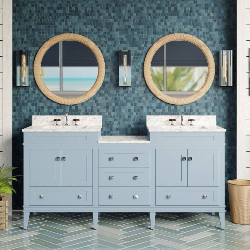 KitchenBathCollection Eleanor 72" Double Bathroom Vanity with Carrara Marble Top