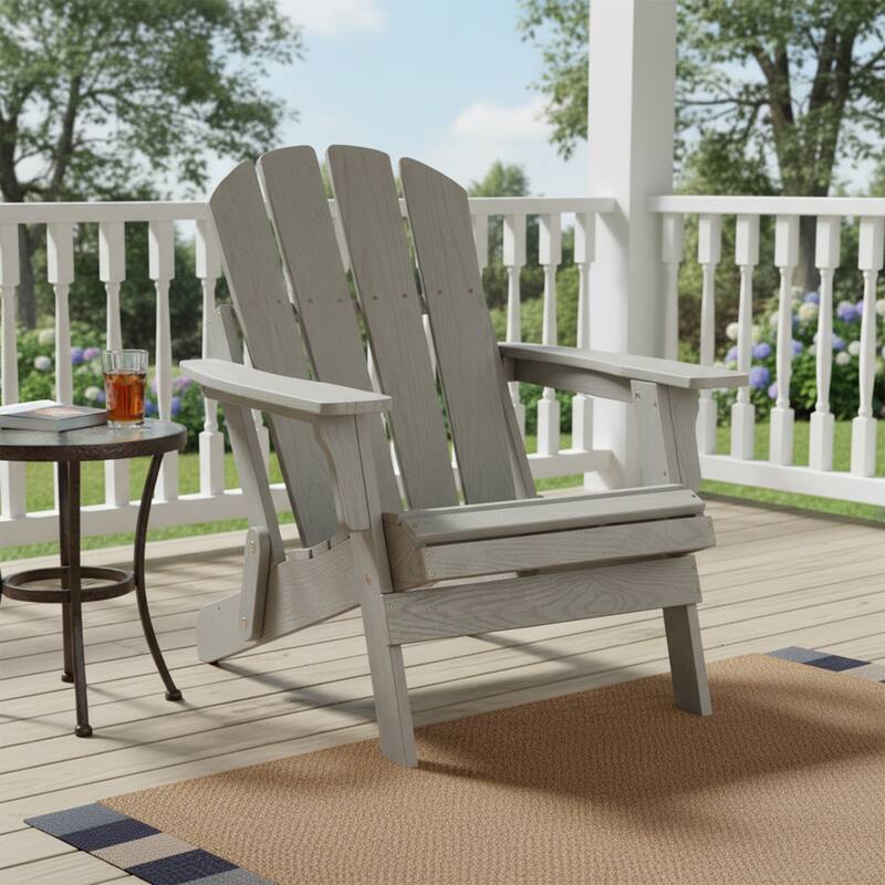 Oversize Embossed Wooden Outdoor Folding Adirondack Chair with Pre-Assembled BackRest & SeatBoard,for Garden Pool Deck Firepit