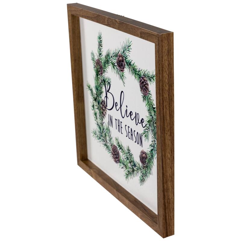 Wooden Framed "Believe In The Season" Christmas Wall Sign - 11.75"