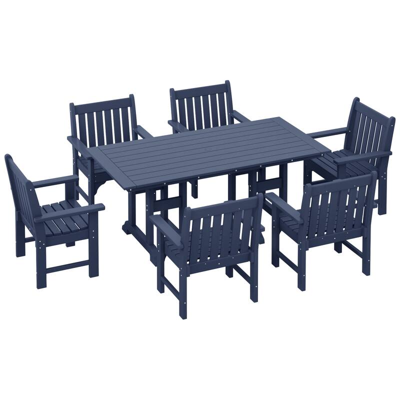 Polytrends Laguna Outdoor Patio 7-Piece Rectangular Table Garden Arm Chairs Dining Set