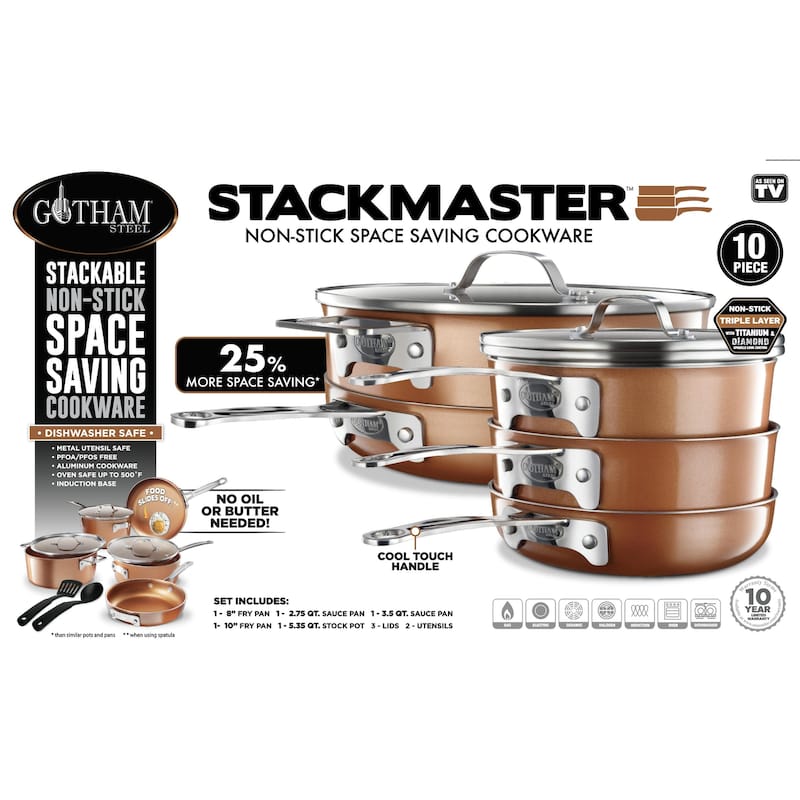 Gotham Steel Nonstick Pots and Pans 10 Pc Cookware Set, Copper Bed