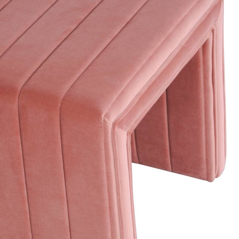 Ada Footstool Ottoman with Channel Tufted Blush Pink Velvet, 19 Inch