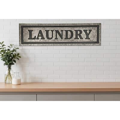 HomeRoots 10" X 36" Gray Laundry Galvanized Metal Wall Decor
