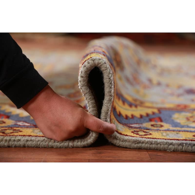 Geometric Oushak Indian Area Rug Hand-Knotted Wool Carpet - 7'11" x 9'10"