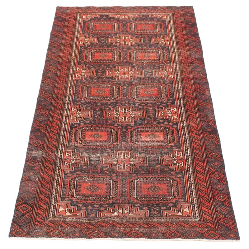 ECARPETGALLERY Hand-knotted Baluch Dark Navy Wool Rug - 3'6 x 7'6