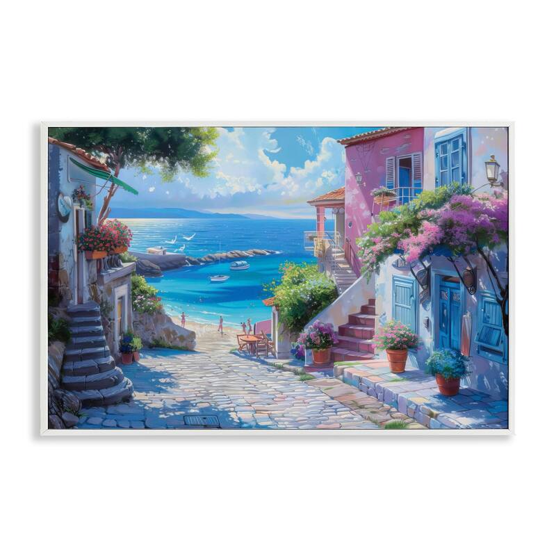 Stupell Seaside Village Cobblestones Framed Giclee Art Design By LSR Design Studio - 18 x 12 - White