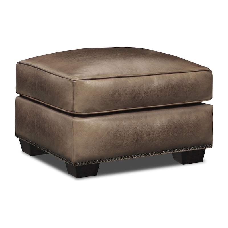 Valencia Top Grain Hand Antiqued Leather Traditional Ottoman - Taupe