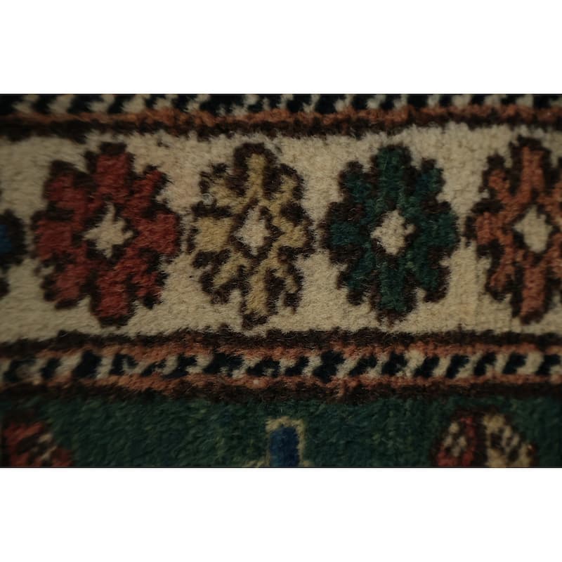 Hand Knotted Oriental 100% Wool Carpet Traditional Geometric Green Super Kazak Runner Rug - 9' 8'' X 2' 9''