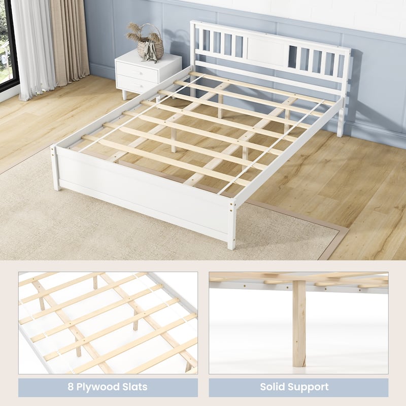 Gymax Twin / Queen / Full Size Bed Frame w/ Headboard Wood Slat