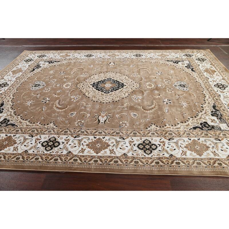 Traditional Brown Floral Oriental Tabriz Area Rug Turkish Carpet