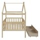 preview thumbnail 5 of 7, Natural Wooden Twin Bunk Bed Classic House-shape Bed w/ Drawers Unisex