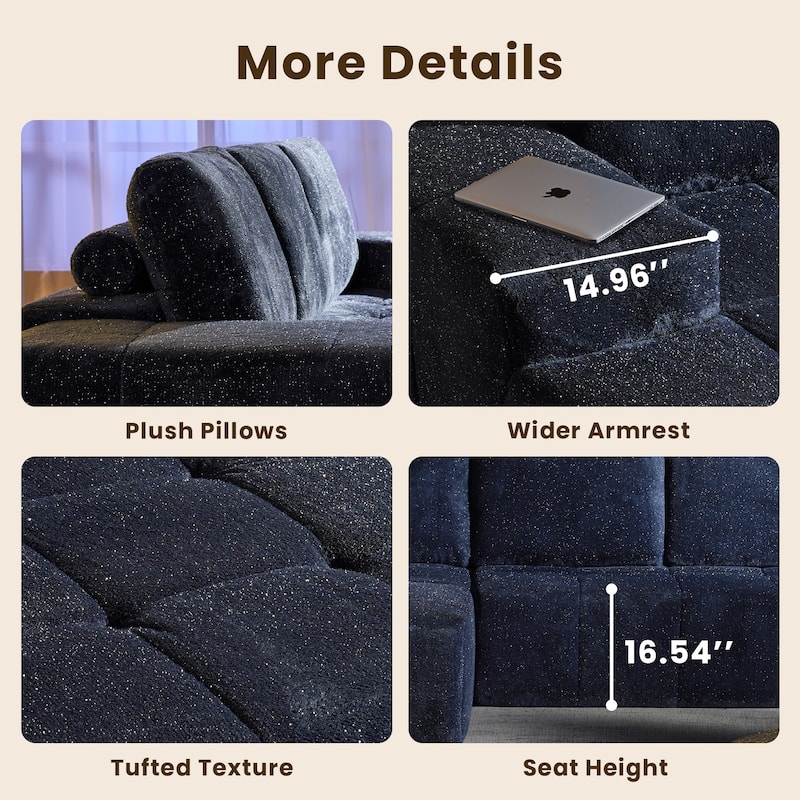 HOOOWOOO Modern Sparkly Velvet Fabric Chaise Sofa Couch