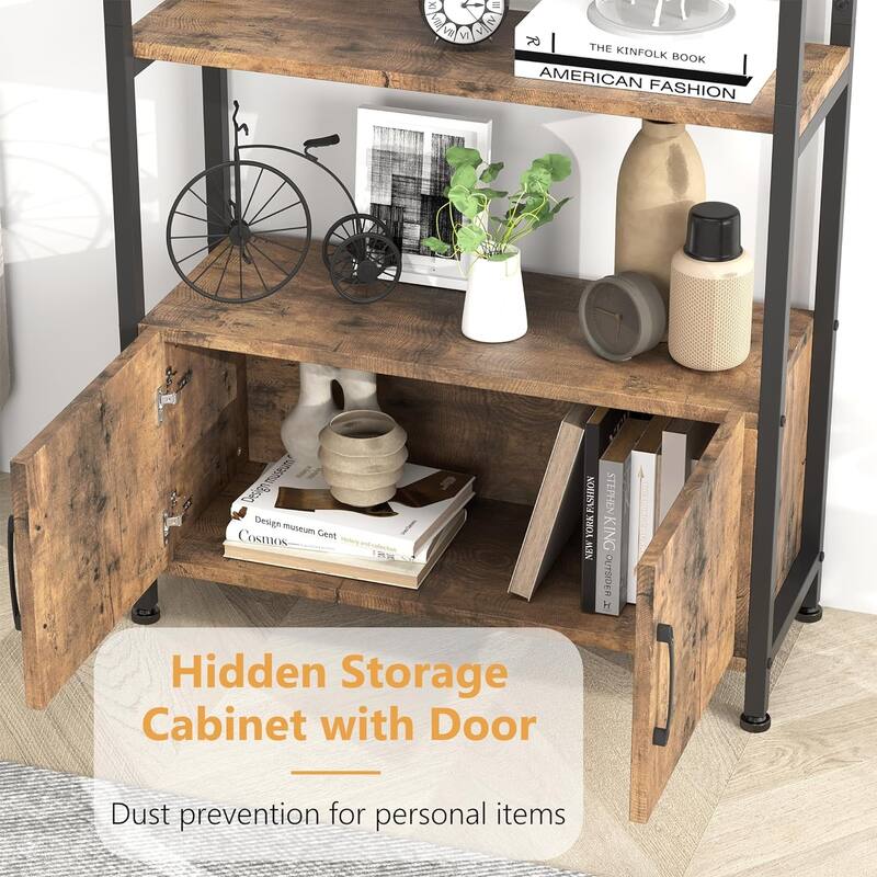 5 Levels Bookcase, Arched Shelf with Doors - 11D*31.5W*71.5H