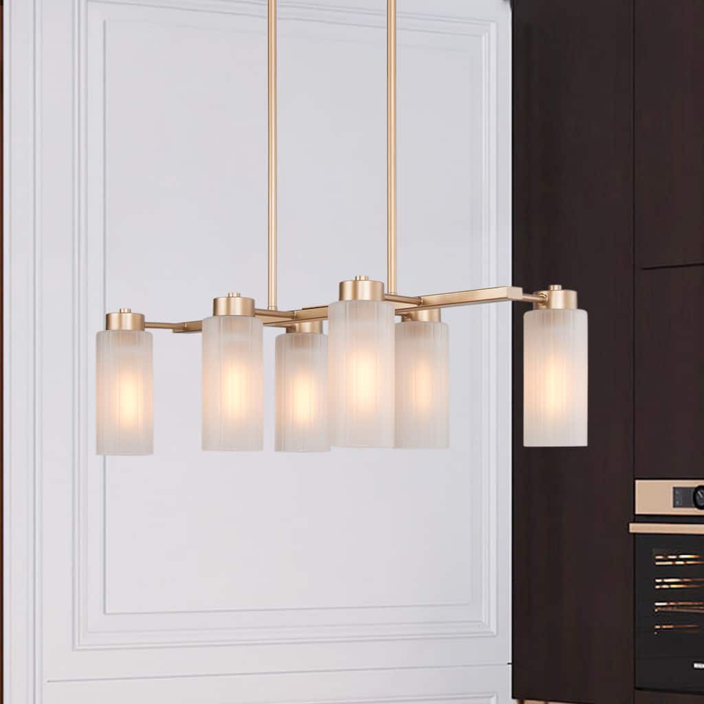 Glitter Modern Glam 6-Light Gold Linear Chandelier Frosted Glass Pendant Lights - L24.4" x W13" x H8.7"