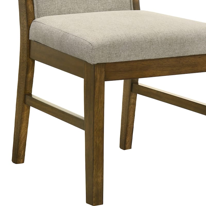 Liyo Set of 2 Side Dining Chairs, Brown Wood Frame, Beige Fabric Seating