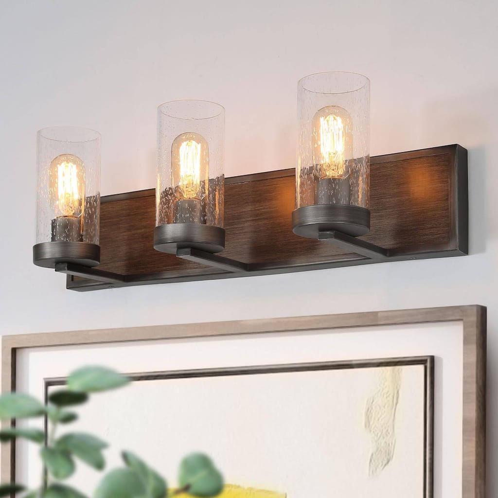 Fora 3-Light Modern Farmhouse Dark Wood Bathroom Vanity Light Wall Sconce - L22"x H 6.5" x E7"