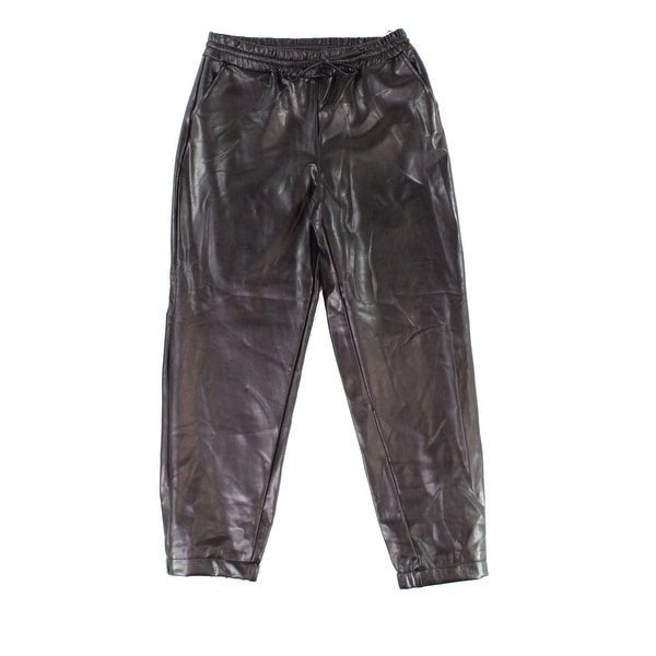 black leather jogger pants