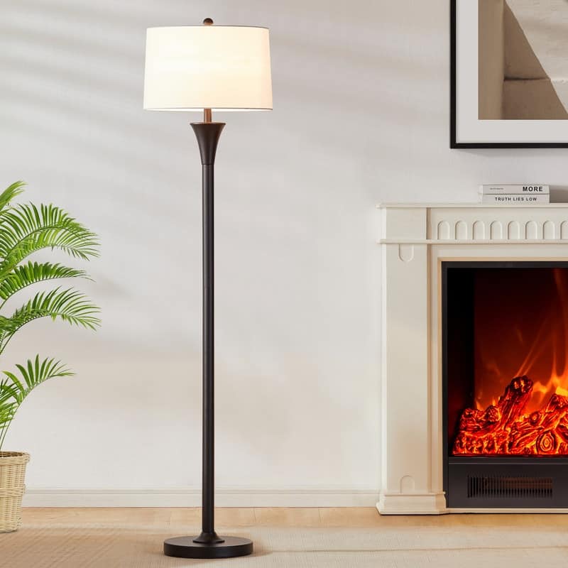 KAWOTI 66" Traditional Floor Lamp with White Linen Drum Shade