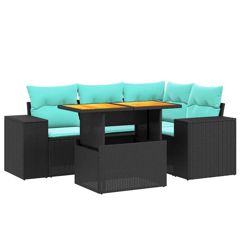 vidaXL Patio Sofa Set with Cushions Outdoor Furniture 5 Piece Poly Rattan