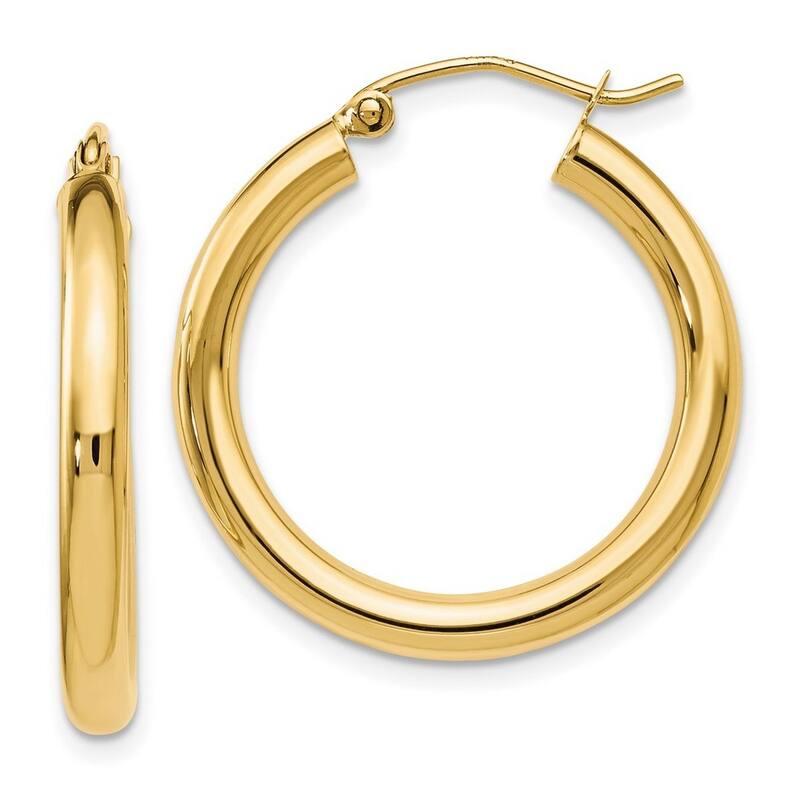 Curata 14k Yellow Gold Polished 3x26mm Hinged Hoop Earrings