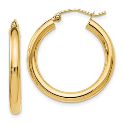 Curata 14k Yellow Gold Polished 3x26mm Hinged Hoop Earrings