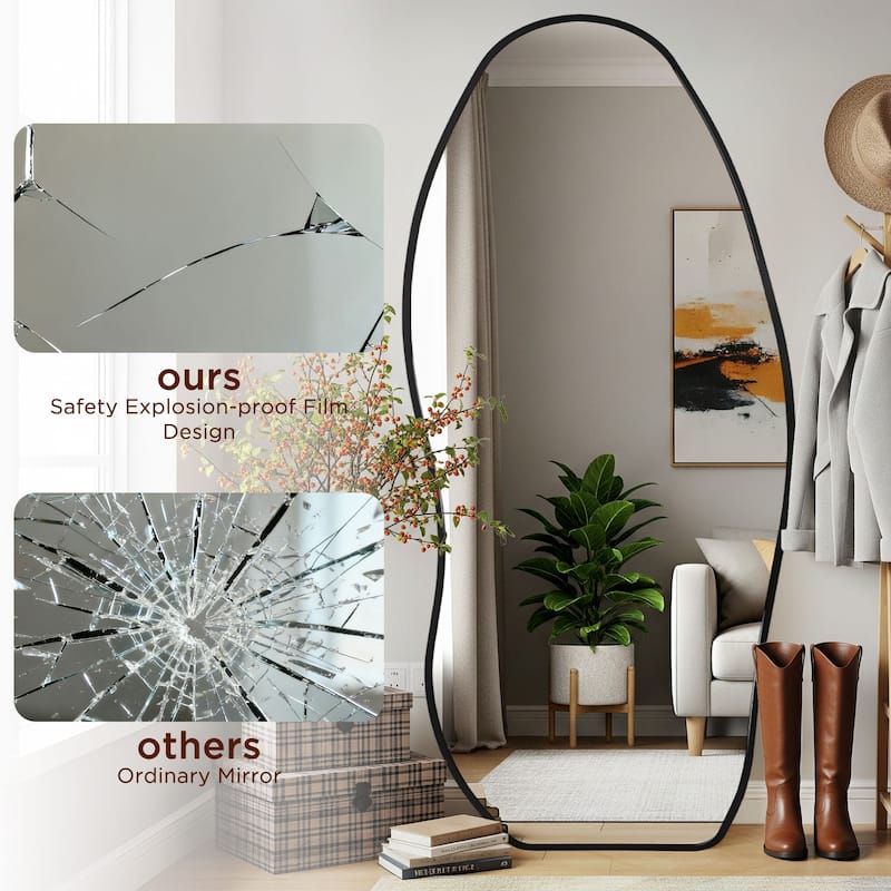 Metal Irregular Full Length Floor Mirror Freestanding Mirror Wall Mounted