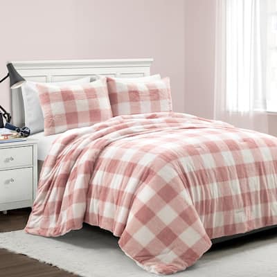 Lush Decor Plaid Ultra Soft Faux Fur Light Weight All Season Kids Back To Campus Comforter Set