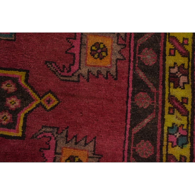 Hand Knotted Oriental 100% Wool Carpet Traditional Geometric Pink Heriz Runner Rug - 12' 10'' X 3' 2''