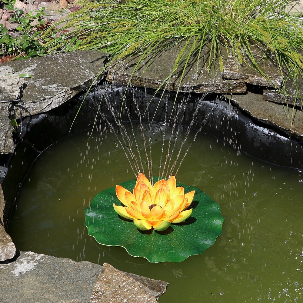 48 GPH Sunnydaze Floating Lotus Flower Solar Power Pond Water Fountain Kit Orange 