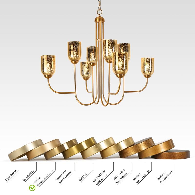 Modern 8-Light Gold Chandelier with Textured Wine Glass Shades for Dining Living Room