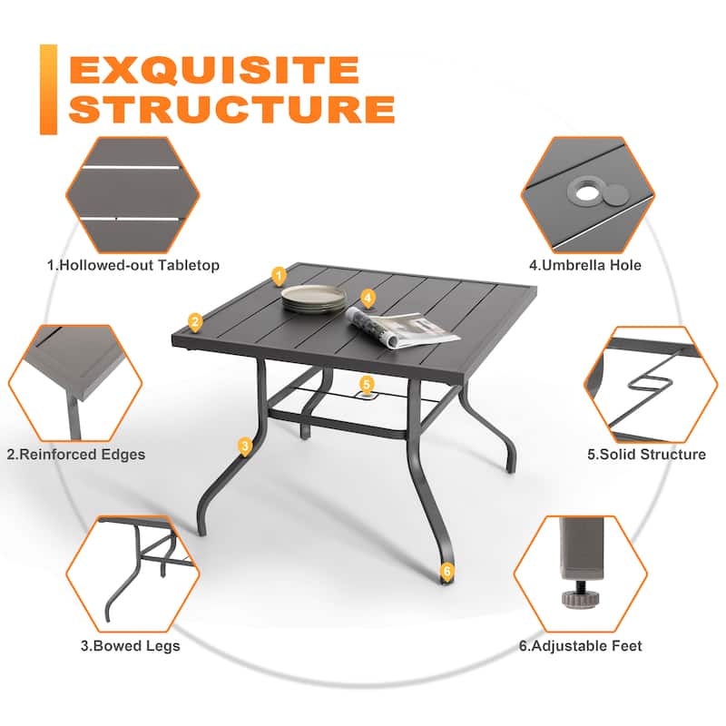 Patio 5-Piece Dining Table Set with Umbrella Hole and Textilene Chairs