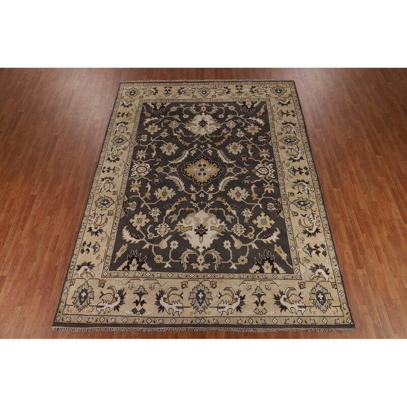 All-Over Floral Gray Oushak Oriental Area Rug Handmade Wool Carpet - 9'3" x 11'7"