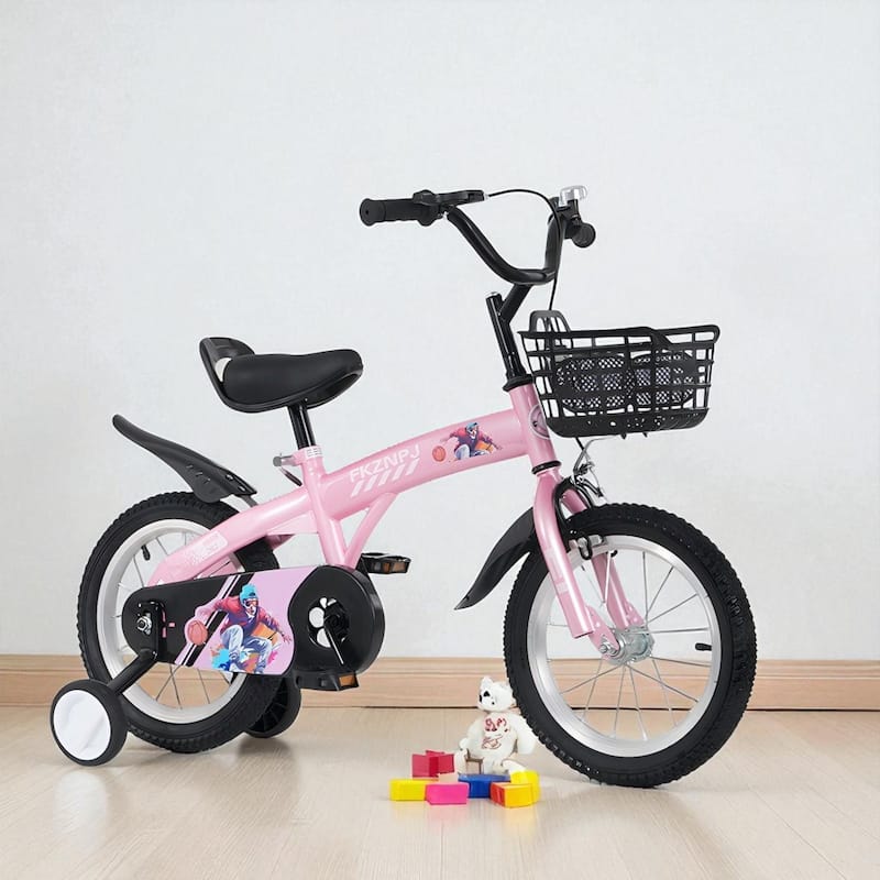 18 Inch Kids Bike with Training Wheels & Kickstand, Adjustable Saddle & Handlebar, Boys & Girls Ages 5-10