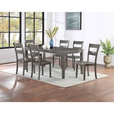 Wooden Dining Room Furniture Set, 7 Pcs Dining Table Chair Set with Rectangular Table and 6 Ladder Back Chairs