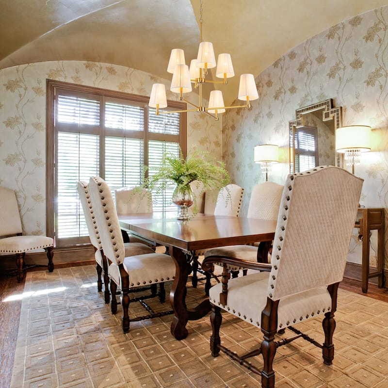 Mid-century Modern 8-Light Fabirc Cotton Chandelier for Dining and Living Room - Gold