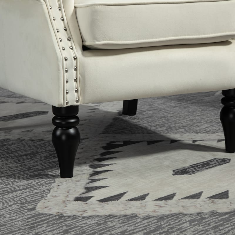 High Back Wood Frame Armchair, Modern Accent Chair Lounge Chair with Wood Legs, Upholstered PU Leather Lounge Chairs