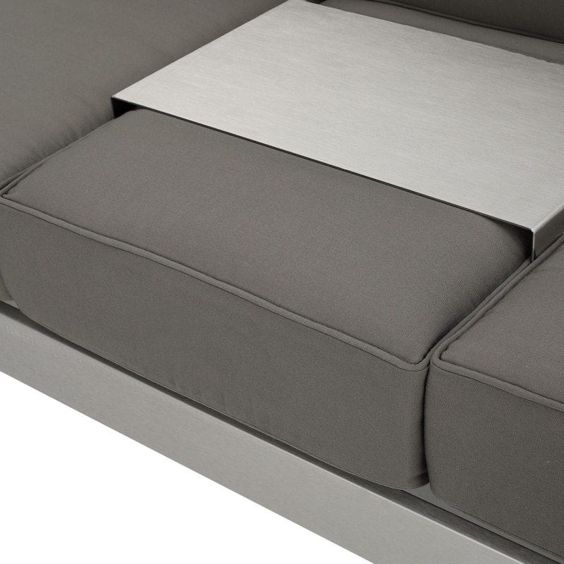 Cape Coral Outdoor Cushioned Aluminum Sofa with Tray by Christopher Knight Home