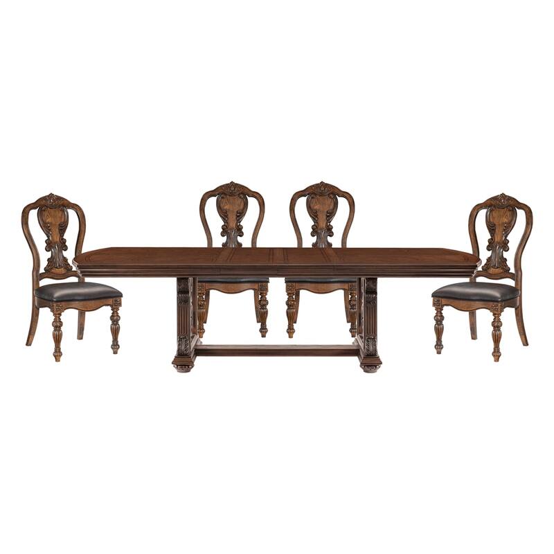 5 PCS Dining Table w Extension Leaf and 4x Side Chairs