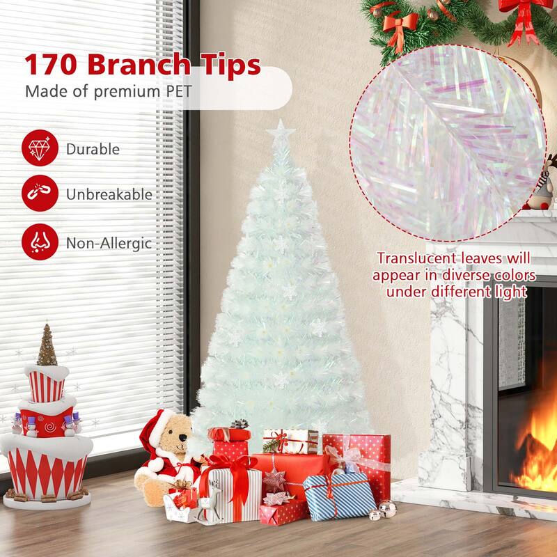 5/6/7FT Pre-Lit Fiber Optic Christmas Tree Decor Multi-Color Snowflake