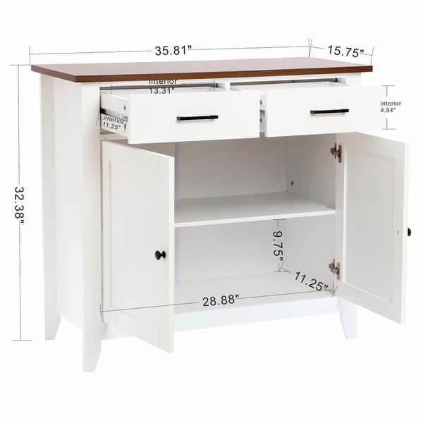 White Wood 2-Drawer 2-Door Sideboard Storage Cabinet - 32.83" H x 35.81" W x 15.75" D