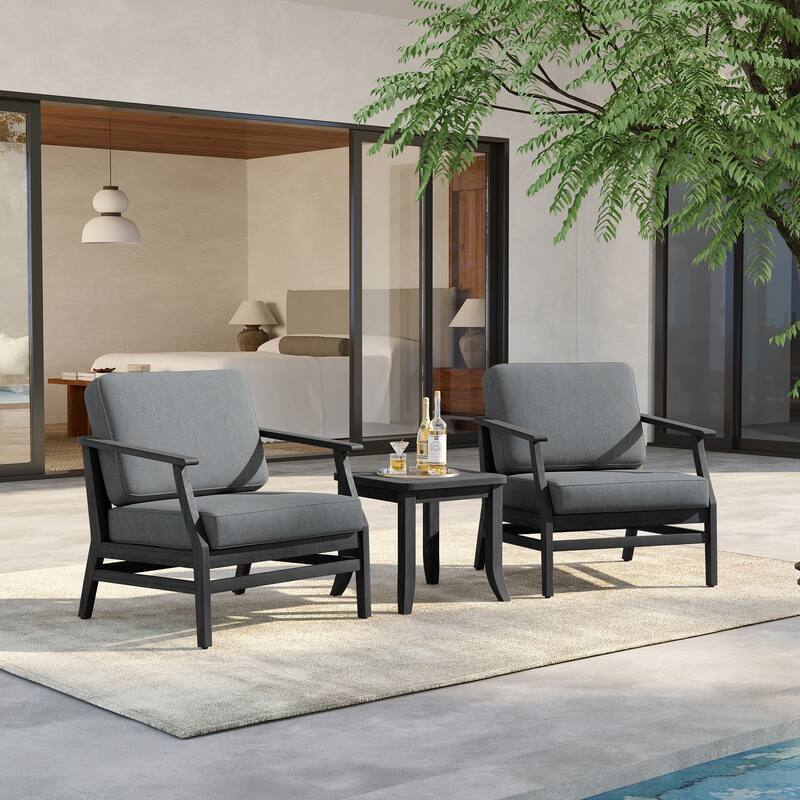 3 Set Outdoor Teak Wood Club Chairs with Side Table