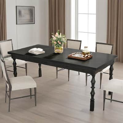 Rectangular Farmhouse Dining Table 62 Inch Black Wood MDF Top with Carved Legs Seats 4 to 6 People - 62.20" x 30.71" x 29.53"