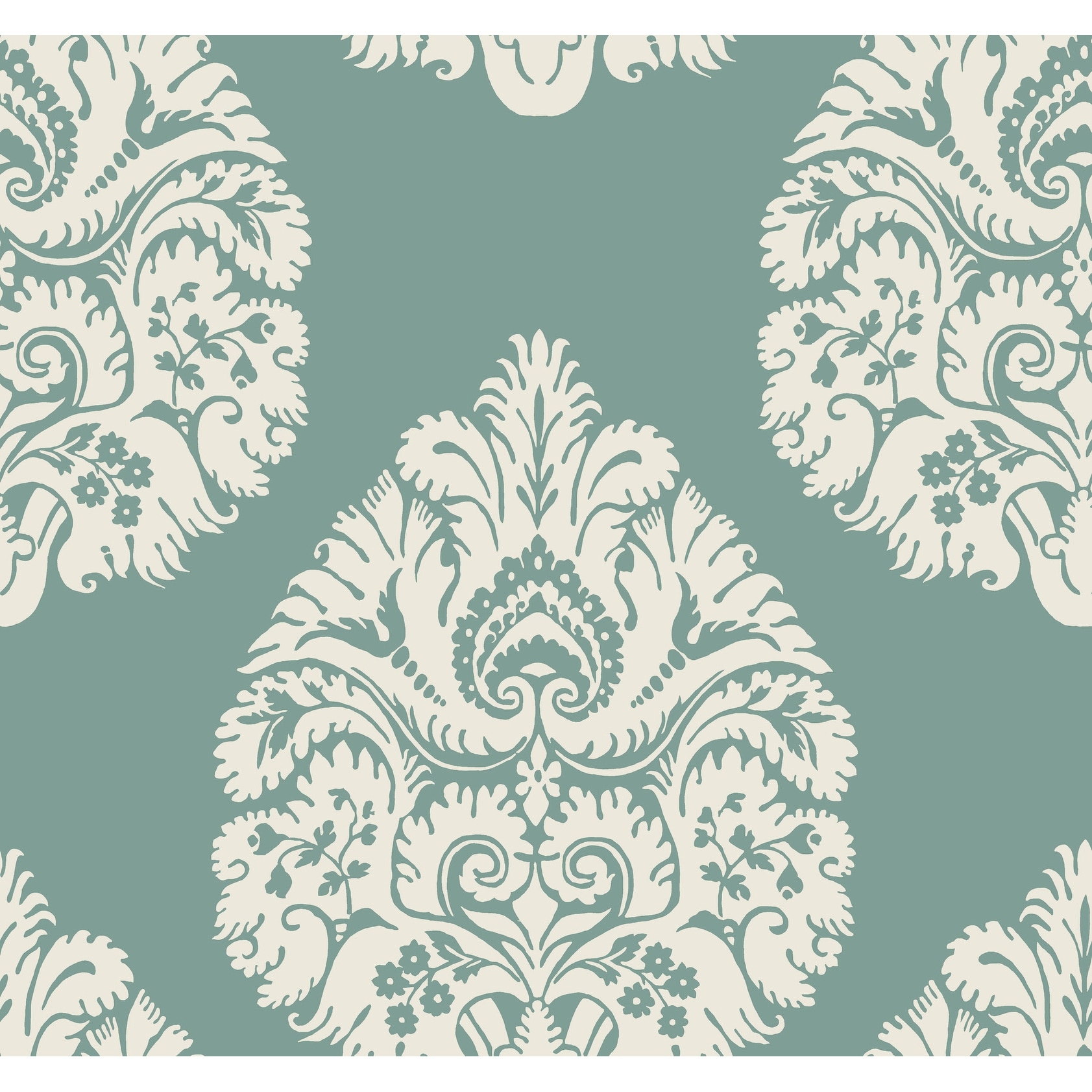 Ronald Redding Teardrop Damask Teal Wallpaper
